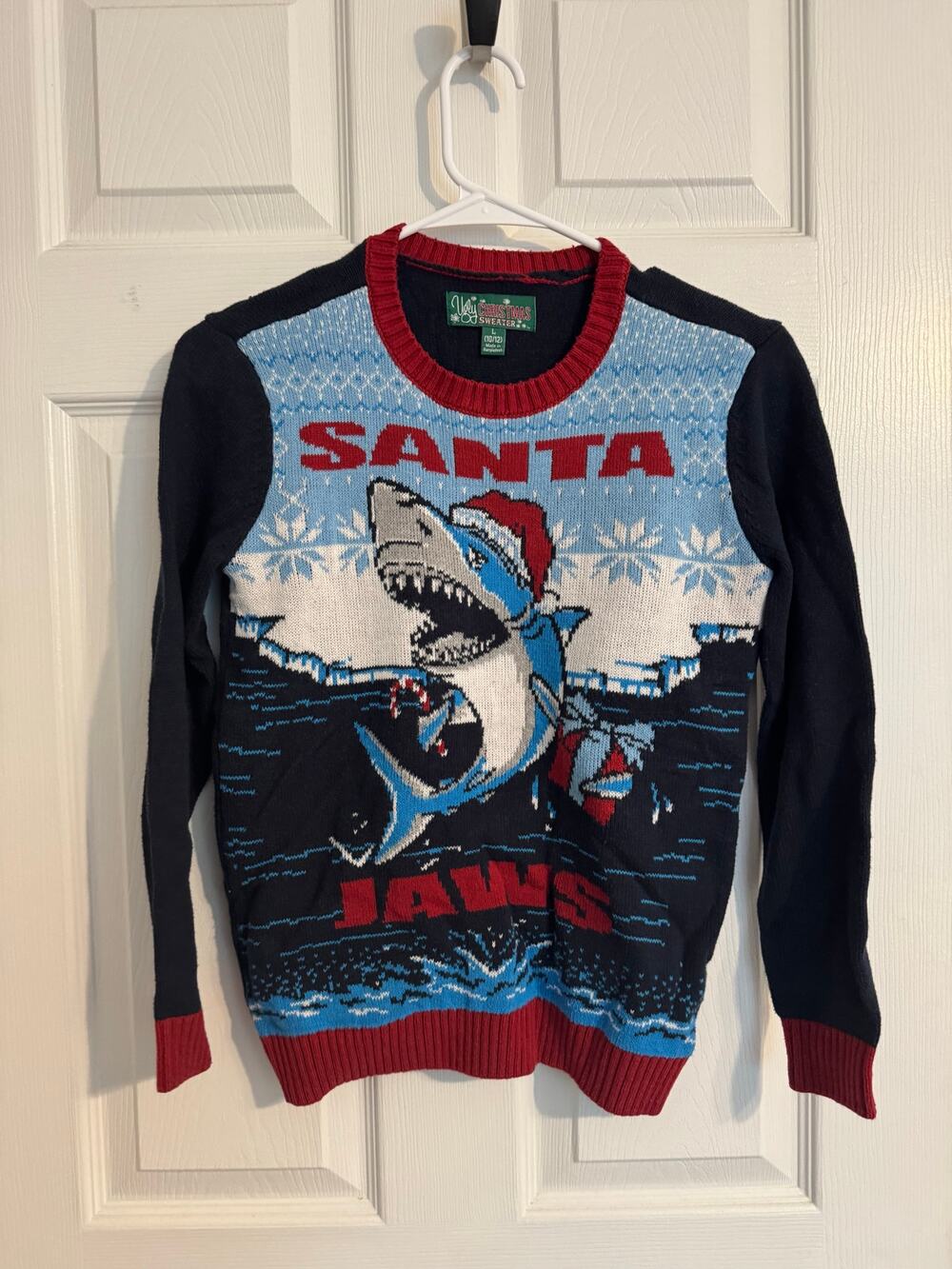 Ugly Christmas Sweater Santa Jaws Youth Large 10/12 Shark